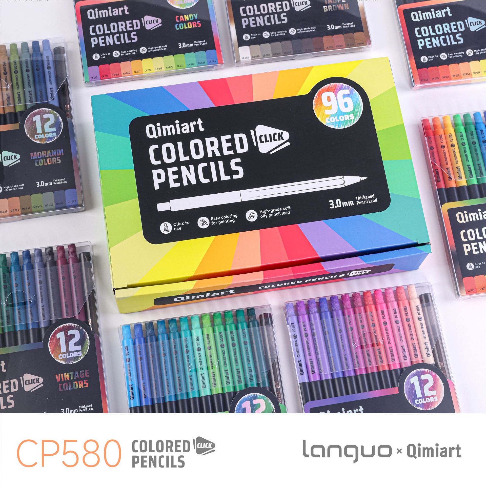Staedtler Pencil Lumocolor - 96色の繰り出し式色鉛筆セット Qimiart CP580 3.0mm太さの油性芯 クリック式シャープペンシル 内蔵シャープナー付き