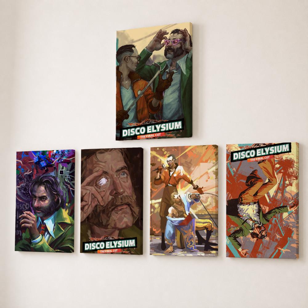 Canvas Wrap Ready - D-Disco Elysium ホットビデオゲーム絵画書道HDキャンバスウォールアート、内枠付き、ギャラリーラップ済み、すぐに飾れるホームデコレーション