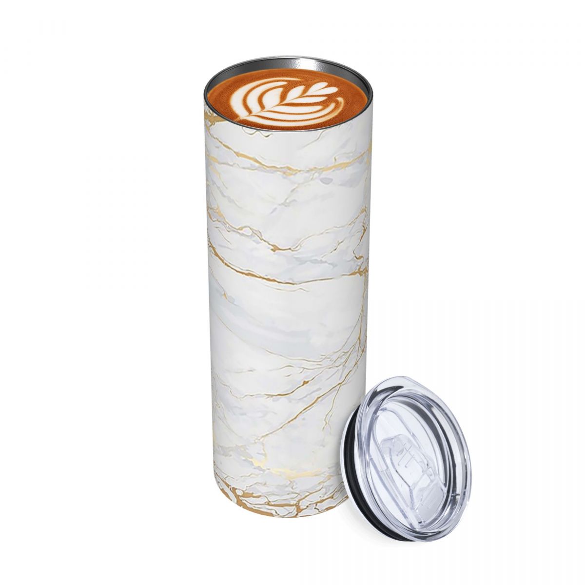 白と金のマーブル模様のステンレス製タンブラー。真空断熱構造で - Tumbler 20Oz White のレビューと価格