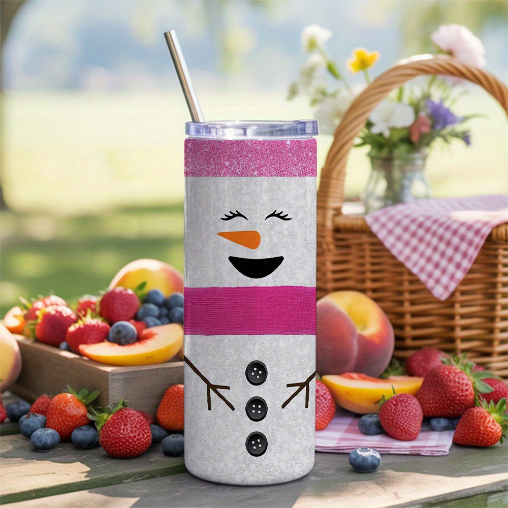 かわいい雪だるまの顔が描かれた20オンスの大容量保温カップ1 - Tumbler 20Oz White のレビューと価格