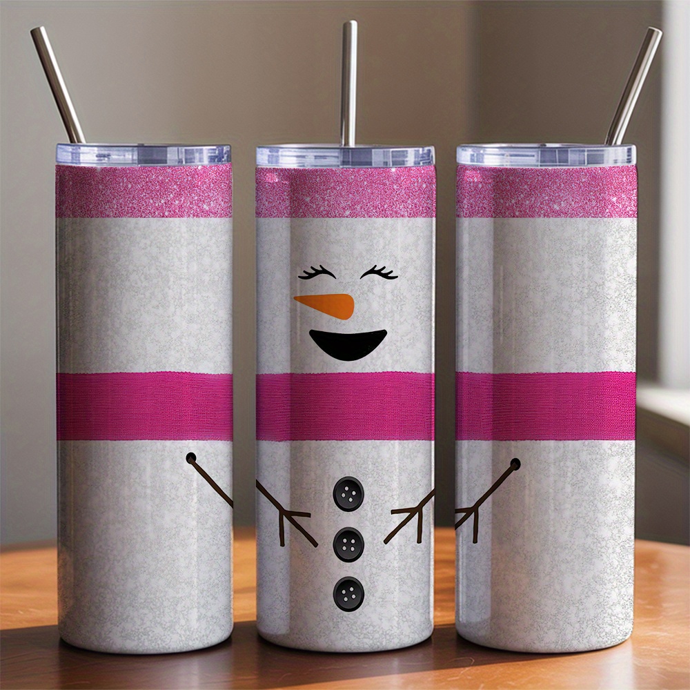 かわいい雪だるまの顔が描かれた20オンスの大容量保温カップ1 - Tumbler 20Oz White のレビューと価格