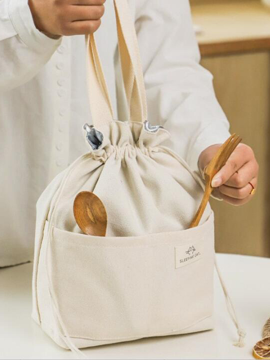 巾着キャンバス断熱ランチバッグ厚みのあるアルミホイルサーマル - Tote Bag Sublimation のレビューと価格