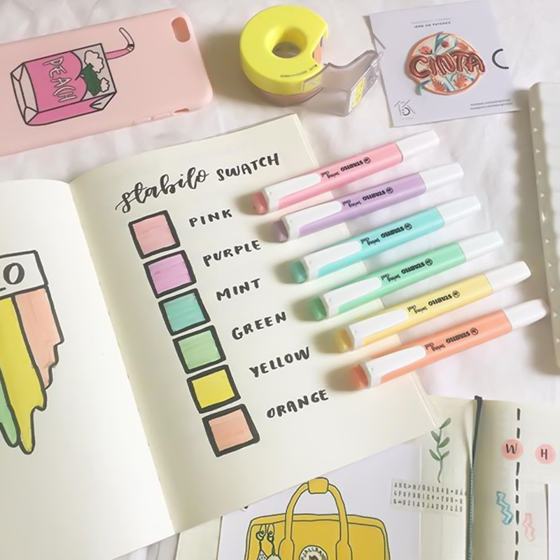 斜めチップマーカー,6個,学生用パステル蛍光ペン,学用品,文 - Stabilo Marker Boss のレビューと価格