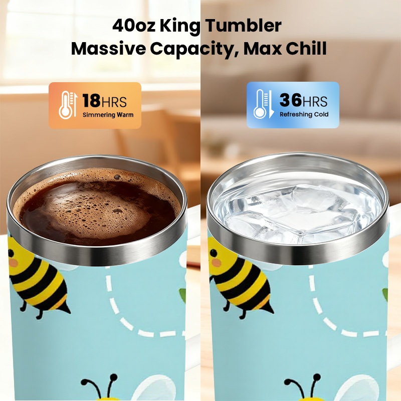 遊び心のある漫画のミツバチと白い花柄の40オンスステンレス製 - Sublimation Mug White のレビューと価格