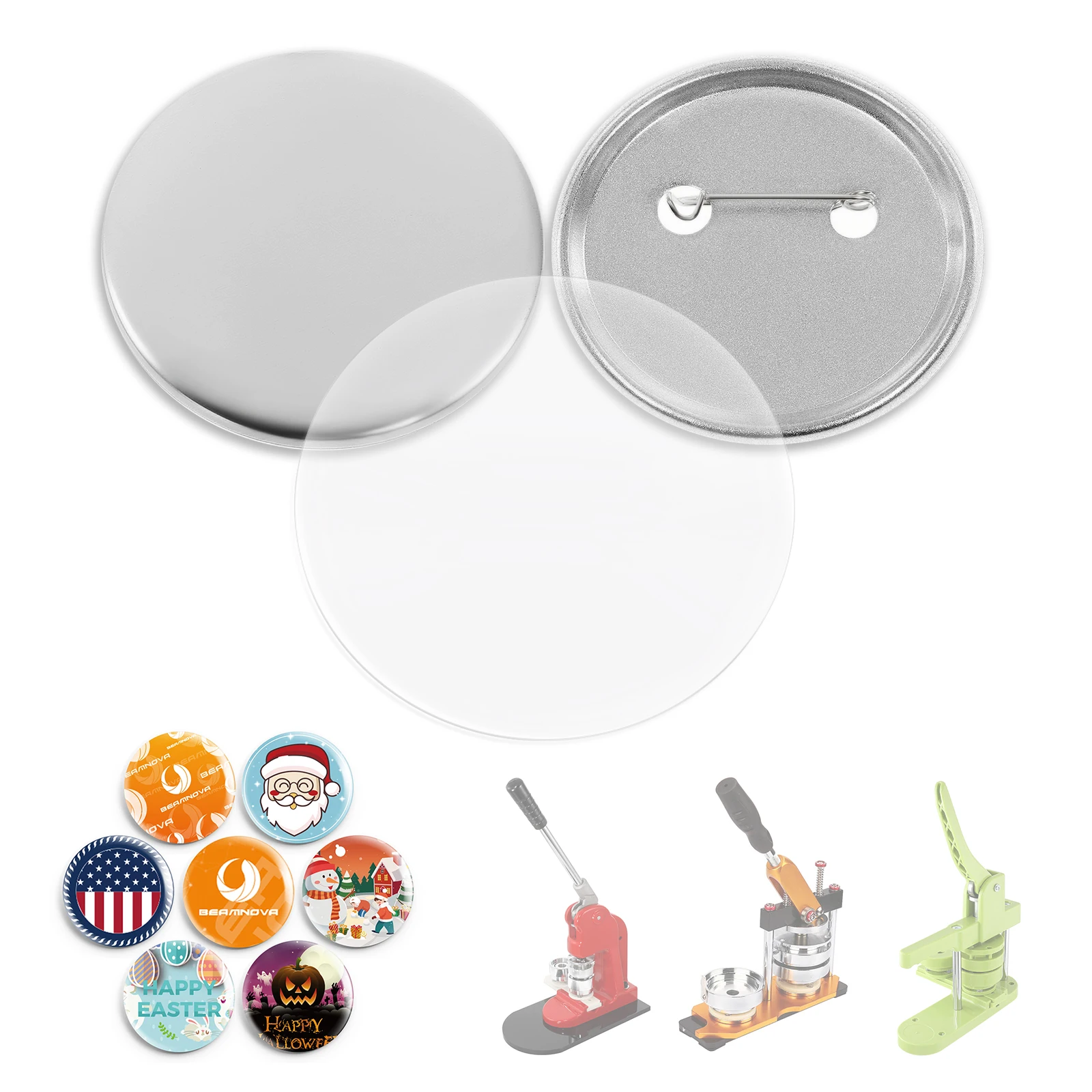 100セット 58mm 無地ピンバッジ素材 ホワイトボード  - Button Badge Blank のレビューと価格